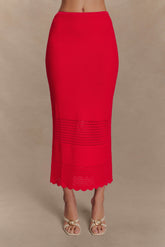 Madeline Scallop Knit Midi Skirt - Red